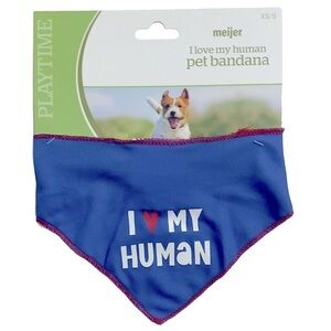 Dog Bandanna I LOVE MY HUMAN  Adjustable Tie On Patriotic Blue XS/S